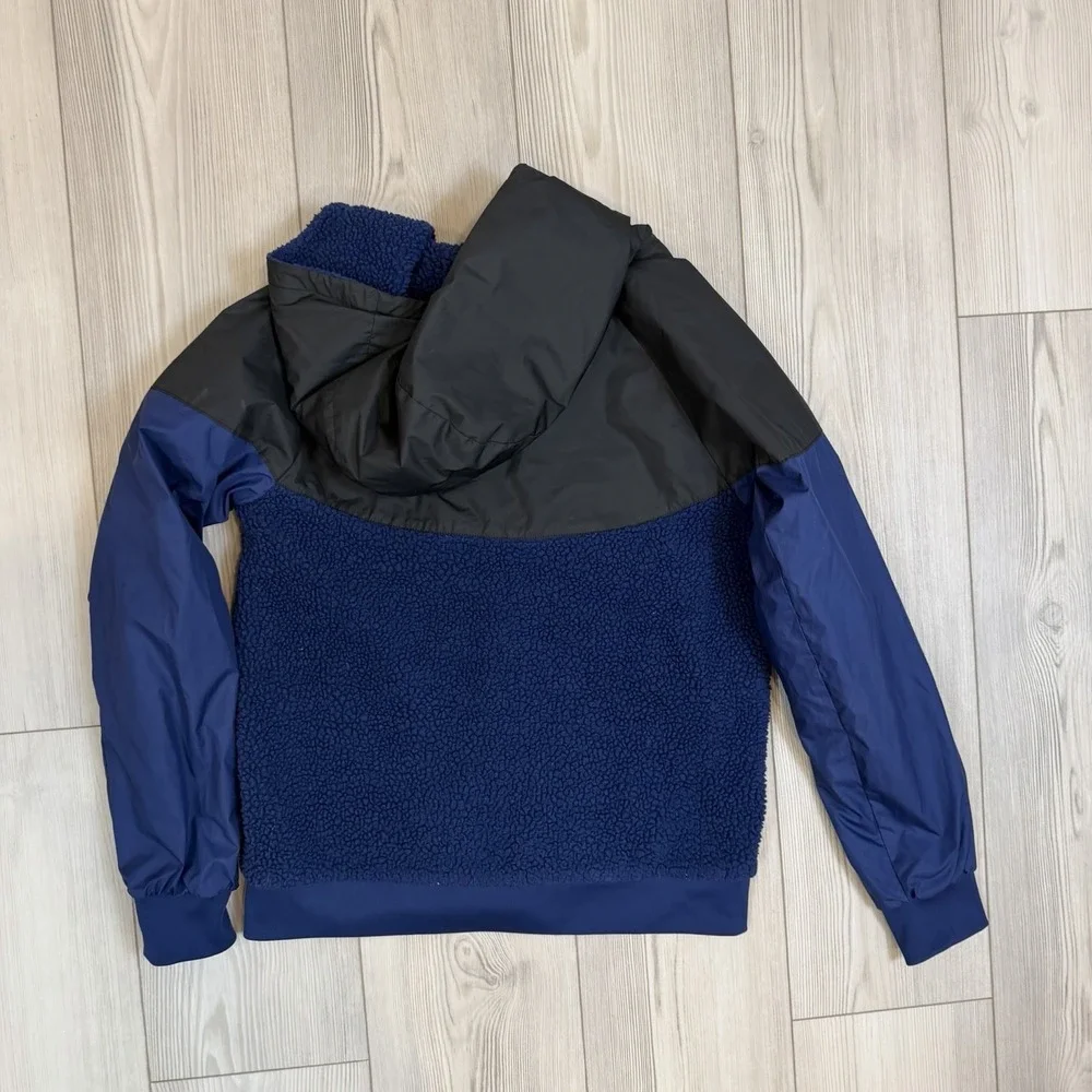 Nike Jacket Youth Large Navy Black Fleece Full Zip Windrunner Pockets AA0069‎